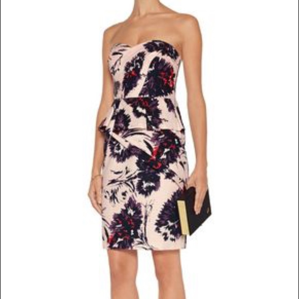 NEw Michael Aghal Peplum blush/floral strapless